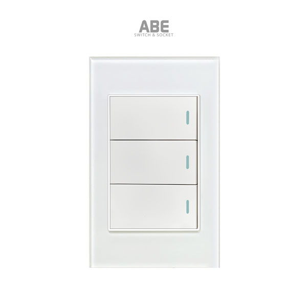 Công tắc ba Crystal chữ nhật trắng viền bạc ABE