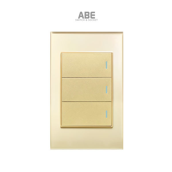 Công tắc ba Crystal chữ nhật vàng viền vàng ABE