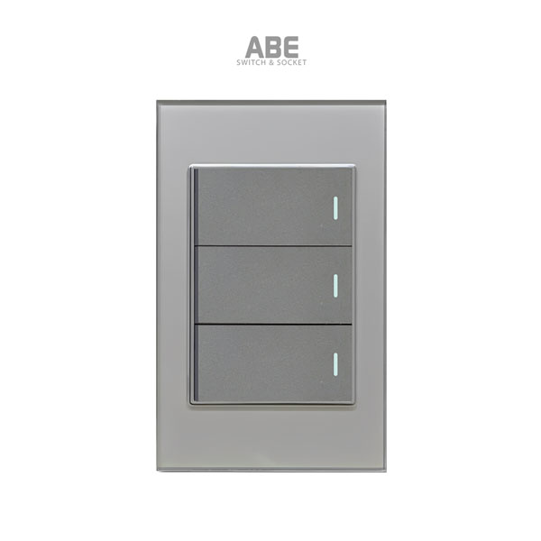 Công tắc ba Crystal chữ nhật xám viền xám ABE