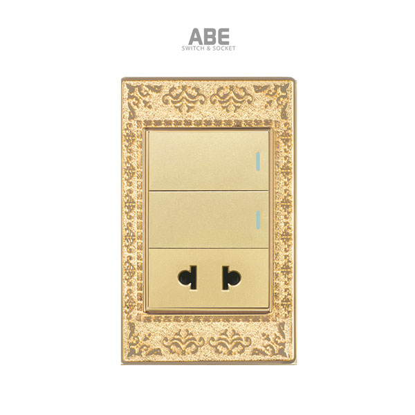 Công tắc kèm ổ cắm Lace vàng hợp kim kẽm chữ nhật ABE