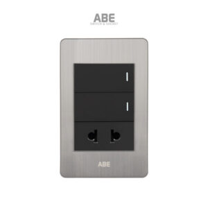 Công tắc kèm ổ cắm Satin B bạc hạt đen ABE