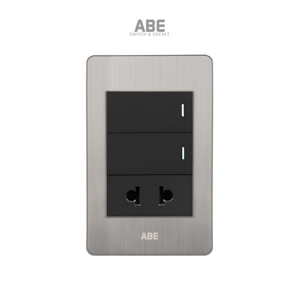 Công tắc kèm ổ cắm Satin B bạc hạt đen ABE
