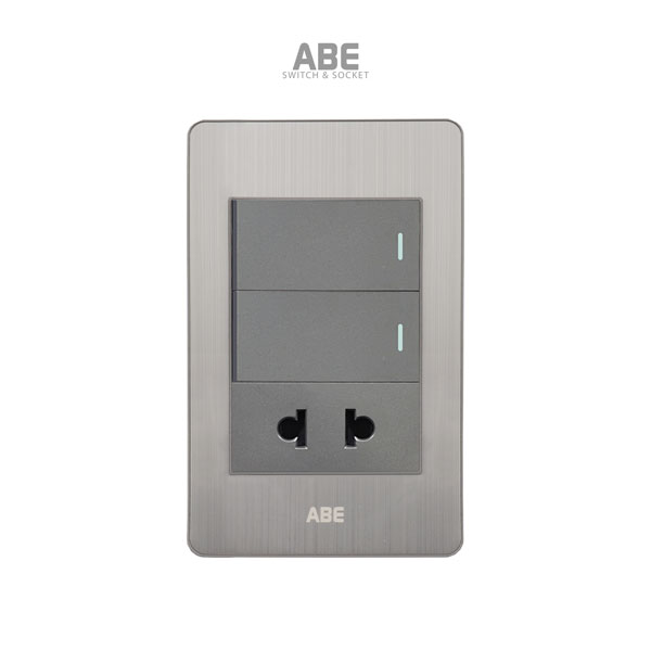Công tắc kèm ổ cắm Satin B bạc hạt xám ABE
