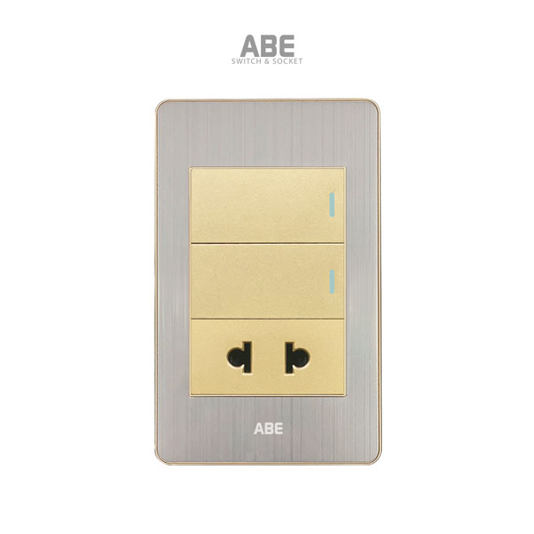 Công tắc kèm ổ cắm Satin B vàng hạt vàng ABE