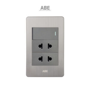 Công tắc đơn kèm ổ cắm đôi Satin B bạc hạt xám ABE