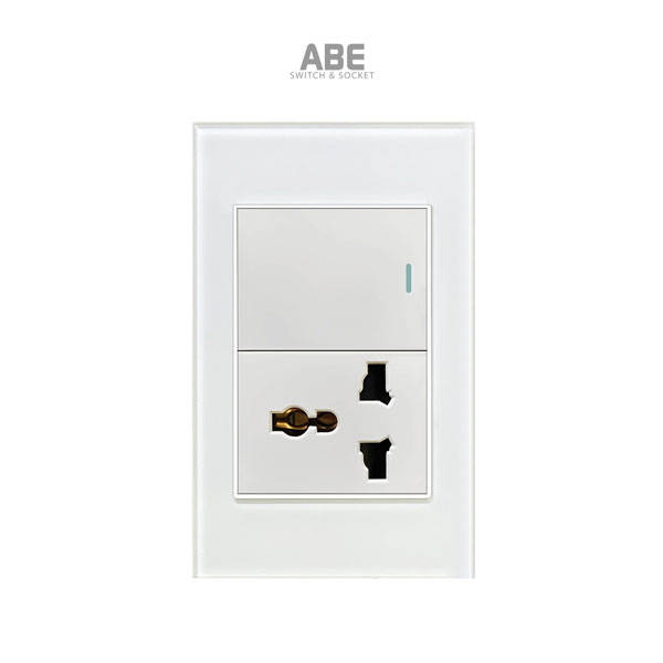 Ổ cắm đa năng Crystal trắng viền bạc kèm công tắc ABE