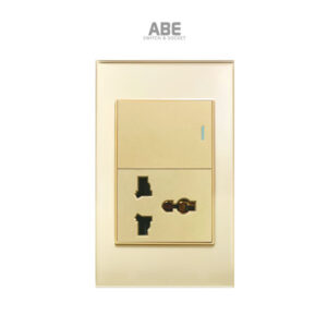 Ổ cắm đa năng Crystal vàng viền vàng kèm công tắc ABE