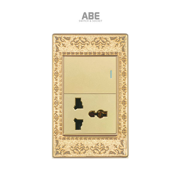 Ổ cắm đa năng kèm công tắc Lace vàng chữ nhật ABE