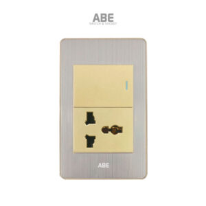 Ổ cắm đơn đa năng Satin B vàng hạt vàng kèm công tắc ABE