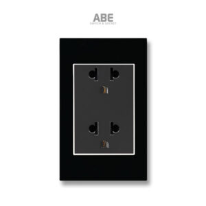 Ổ cắm đôi 3 chấu Crystal chữ nhật đen viền bạc ABE