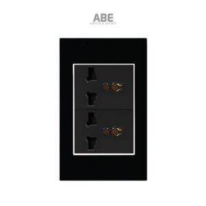 Ổ cắm đôi đa năng chữ nhật đen viền bạc ABE