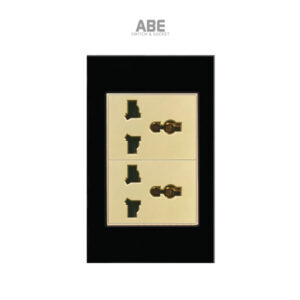 Ổ cắm đôi đa năng chữ nhật đen viền vàng ABE