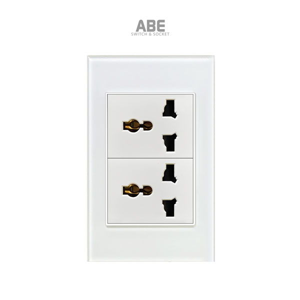 Ổ cắm đôi đa năng chữ nhật trắng viền bạc ABE