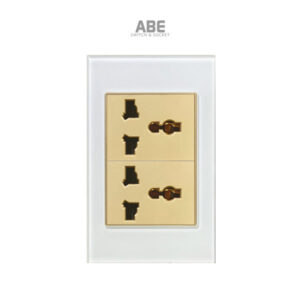 Ổ cắm đôi đa năng chữ nhật trắng viền vàng ABE