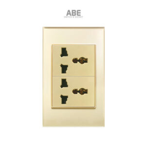 Ổ cắm đôi đa năng chữ nhật vàng viền vàng ABE