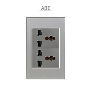 Ổ cắm đôi đa năng chữ nhật xám viền bạc ABE