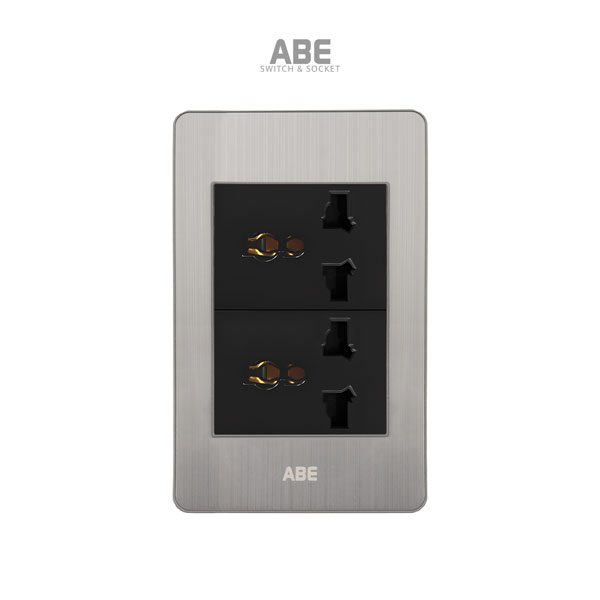 Ổ cắm đôi đa năng Satin B bạc hạt đen ABE