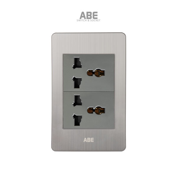 Ổ cắm đôi đa năng Satin B bạc hạt xám ABE