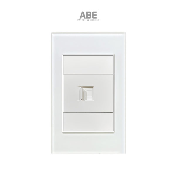 Ổ cắm mạng Crystal chữ nhật trắng viền bạc ABE