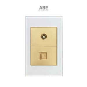 Ổ cắm TV Mạng Crystal chữ nhật trắng viền vàng ABE