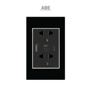 Ổ cắm USB Type C Crystal chữ nhật đen viền bạc ABE