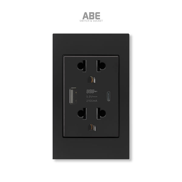 Ổ cắm USB Type C Crystal chữ nhật đen viền đen ABE