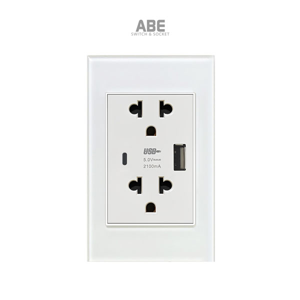 Ổ cắm USB Type C Crystal chữ nhật trắng viền bạc ABE