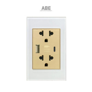 Ổ cắm USB Type C Crystal chữ nhật trắng viền vàng ABE