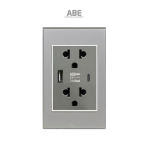 Ổ cắm USB Type C Crystal chữ nhật xám viền bạc ABE