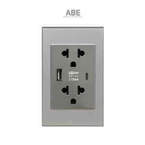 Ổ cắm USB Type C Crystal chữ nhật xám viền xám ABE