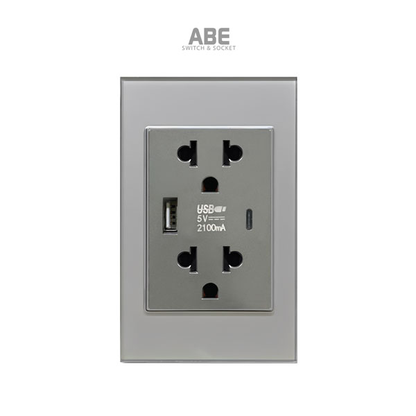 Ổ cắm USB Type C Crystal chữ nhật xám viền xám ABE