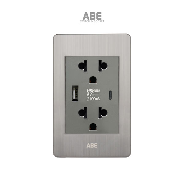 Ổ cắm USB Type C Satin B bạc hạt xám ABE
