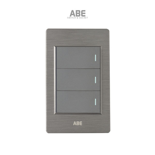 Công tắc ba nhựa xước xám hạt xám chữ nhật ABE