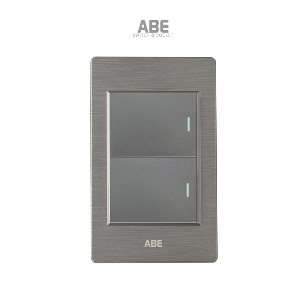 Công tắc đôi nhựa xước xám hạt xám chữ nhật ABE