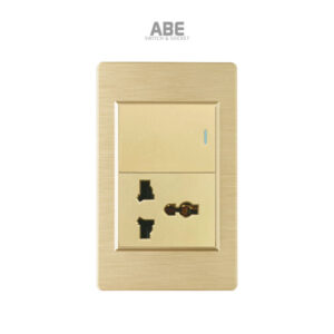 Ổ cắm đơn đa năng Nhựa xước vàng hạt vàng chữ nhật kèm công tắc ABE