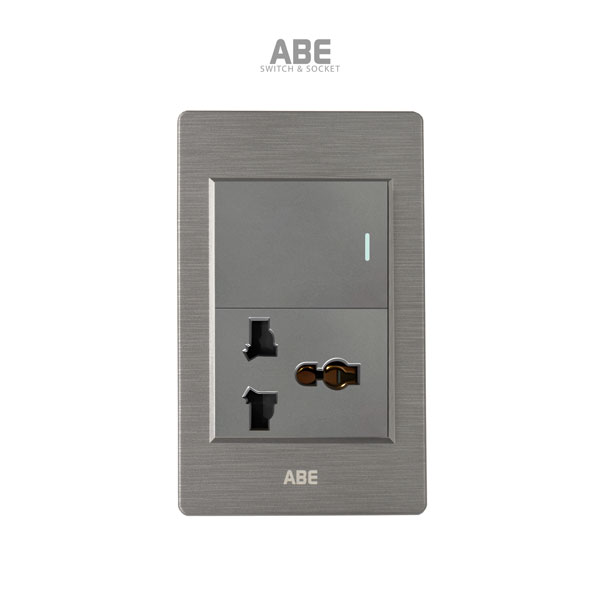 Ổ cắm đơn đa năng Nhựa xước xám hạt xám chữ nhật kèm công tắc ABE