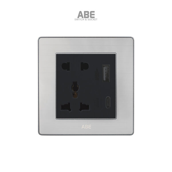 Ổ cắm đôi 3 chấu kèm USB Type C Satin S