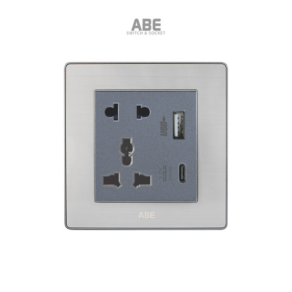 Ổ cắm đôi 3 chấu kèm USB Type C Satin S