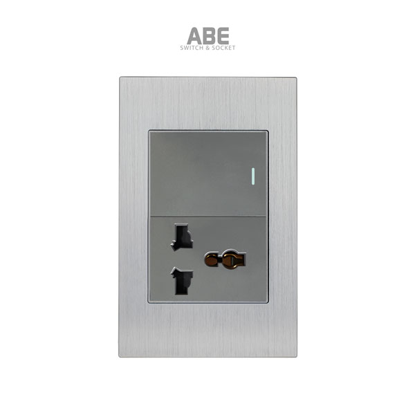 Ổ cắm đơn đa năng Titan X xám hạt xám kèm công tắc ABE
