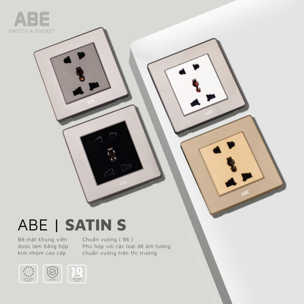 Mẫu ổ cắm vuông Satin S ABE