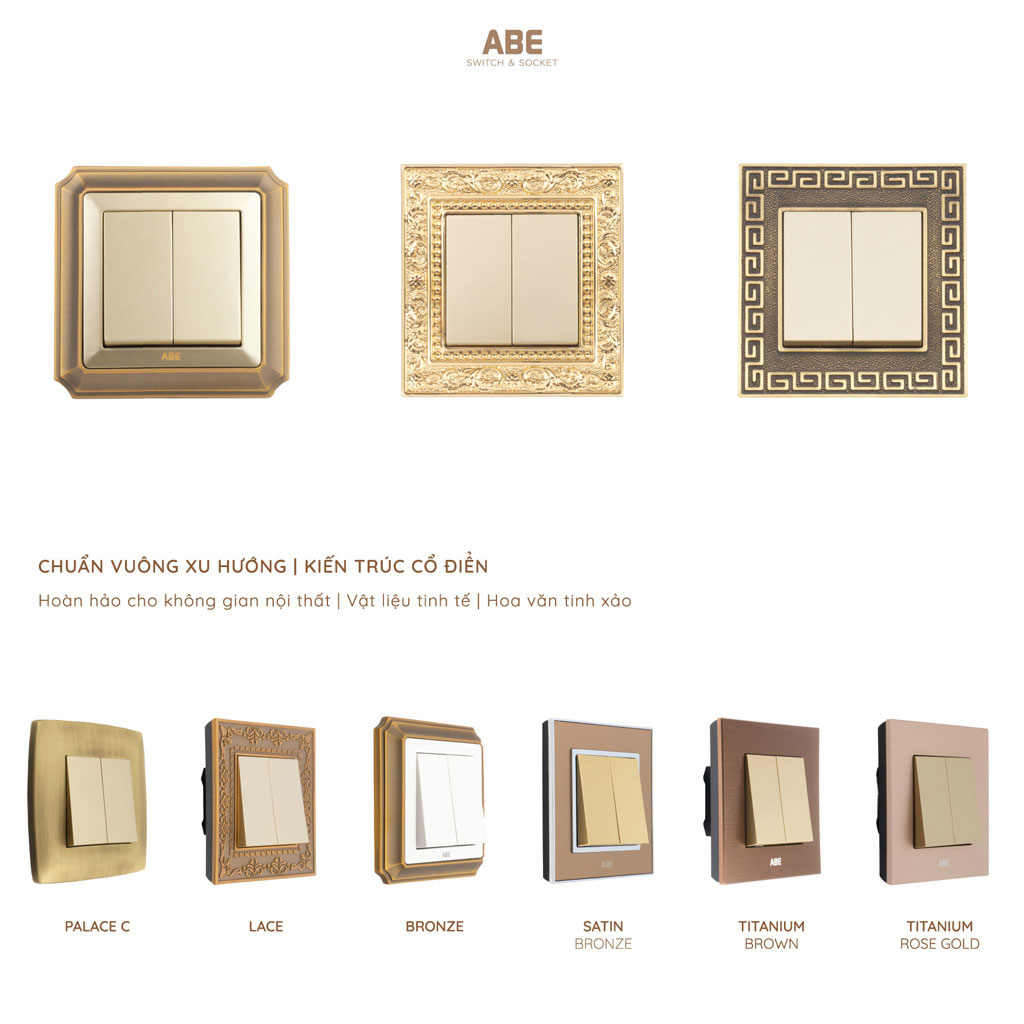 Tổng hợp hình ảnh mẫu Công tắc ổ cắm điện Vuông Cổ điển