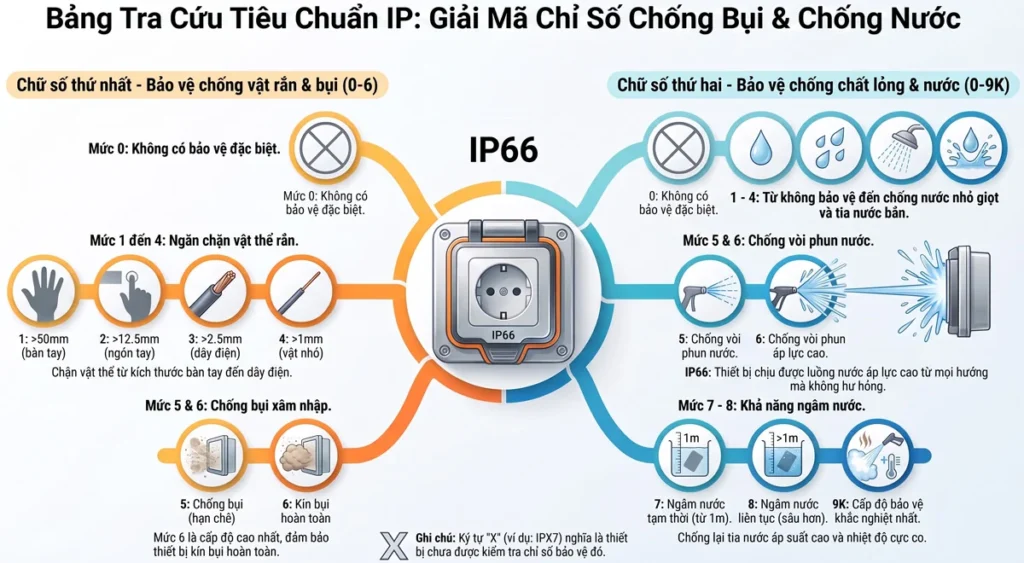 Bảng tra cứu tiêu chuẩn IP chống nước cho thiết bị điện