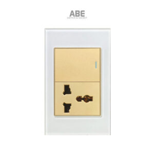 Ổ cắm đa năng Crystal trắng viền vàng kèm công tắc ABE